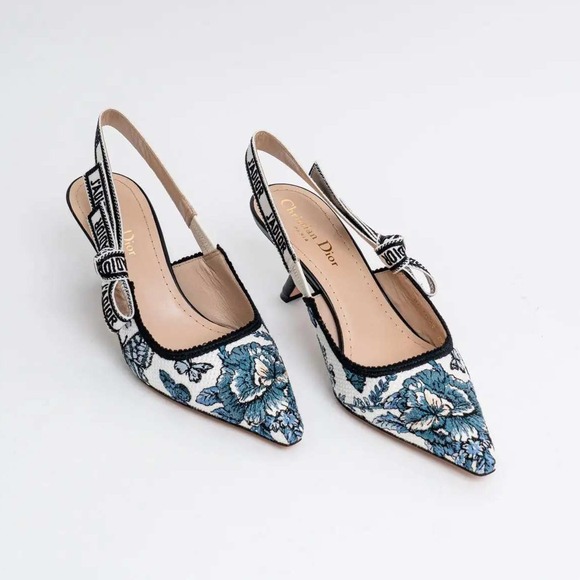 NEW Christian Dior White Blue J`Adior Embroidered Slingback Pump Size 41  US 11 - Picture 1 of 16